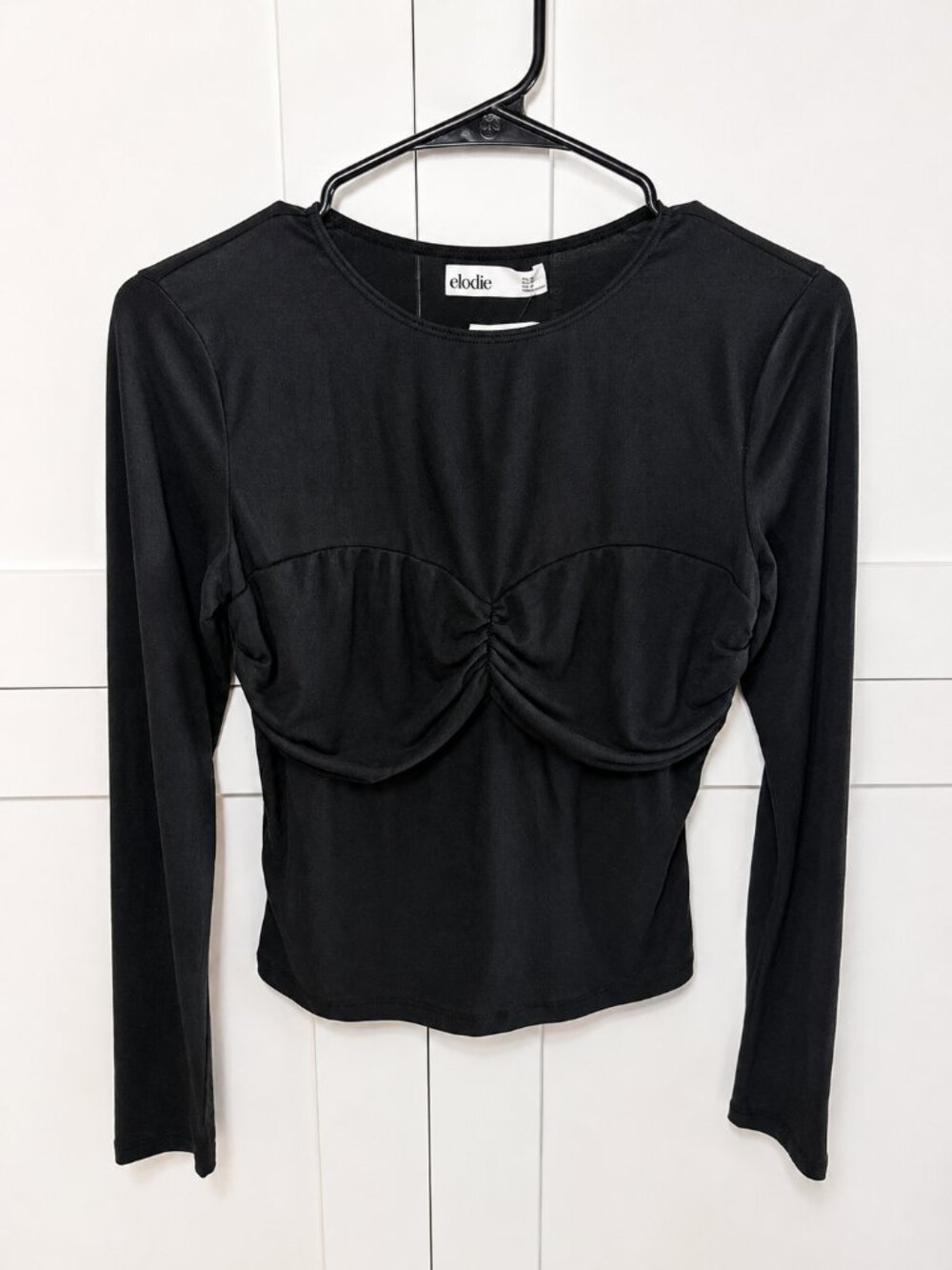 Elodie Black Ruched Bust Long Sleeve Top – Size XS